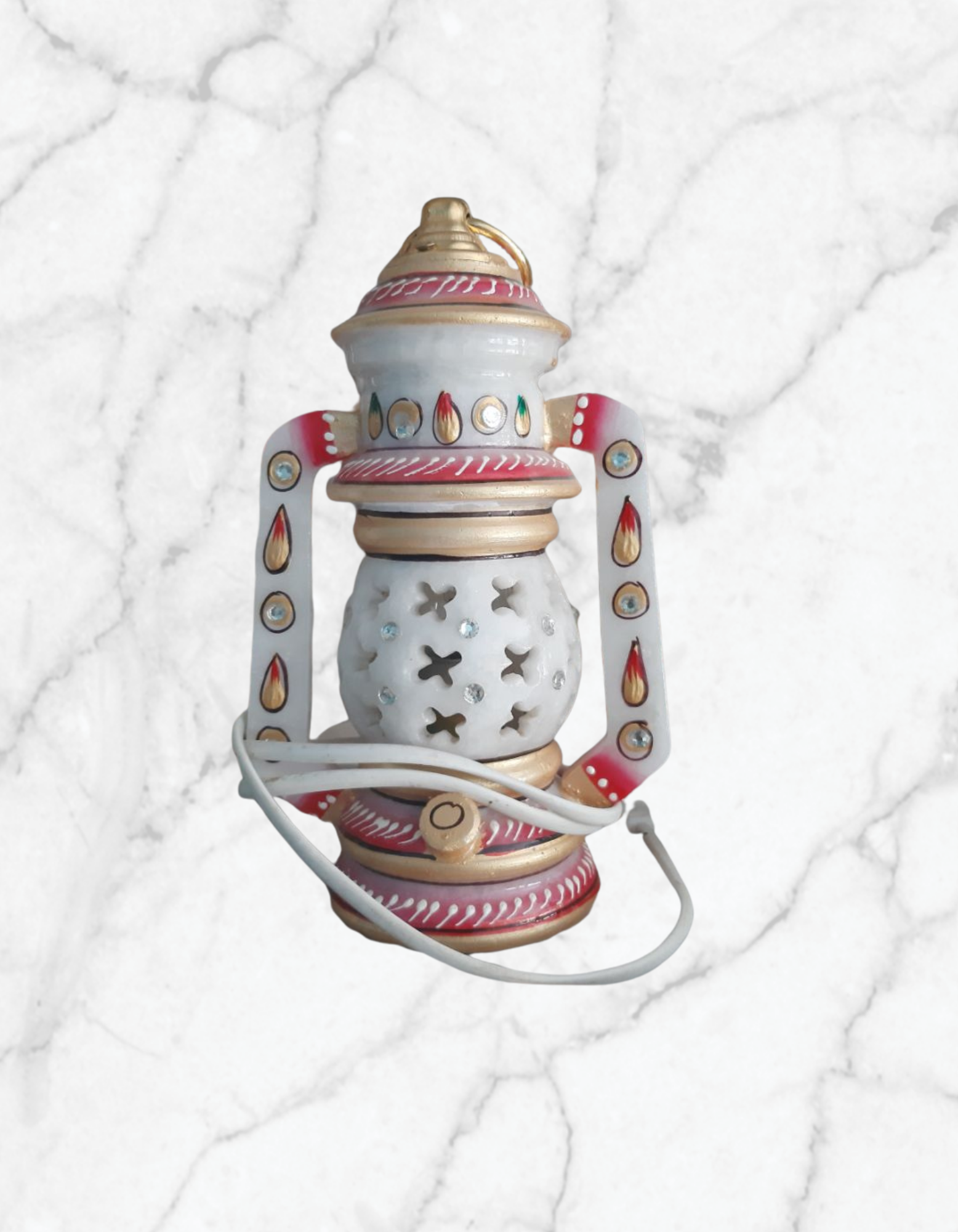 Rajasthani Marble Lantern Lamps and Marble Lamp for Home Decoration, Round Lantern Table Lamp with Bulb - Samrat Marble