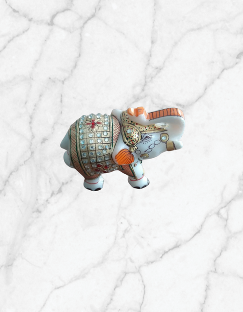 Handicraft Marble Elephant For Home Decor Makrana(2 Inches) - Samrat Marble